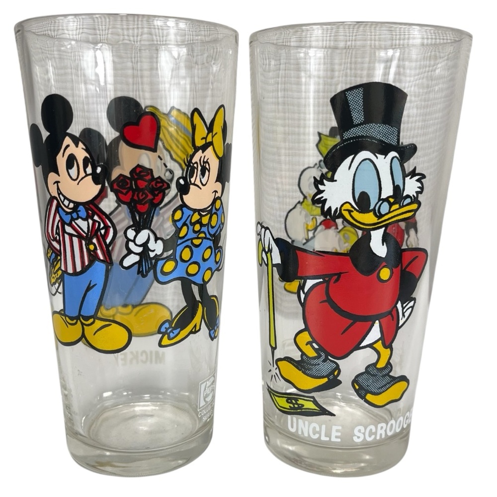 Vintage 1978 Pepsi Disney Collector Glasses Mickey & Uncle Scrooge Set‎